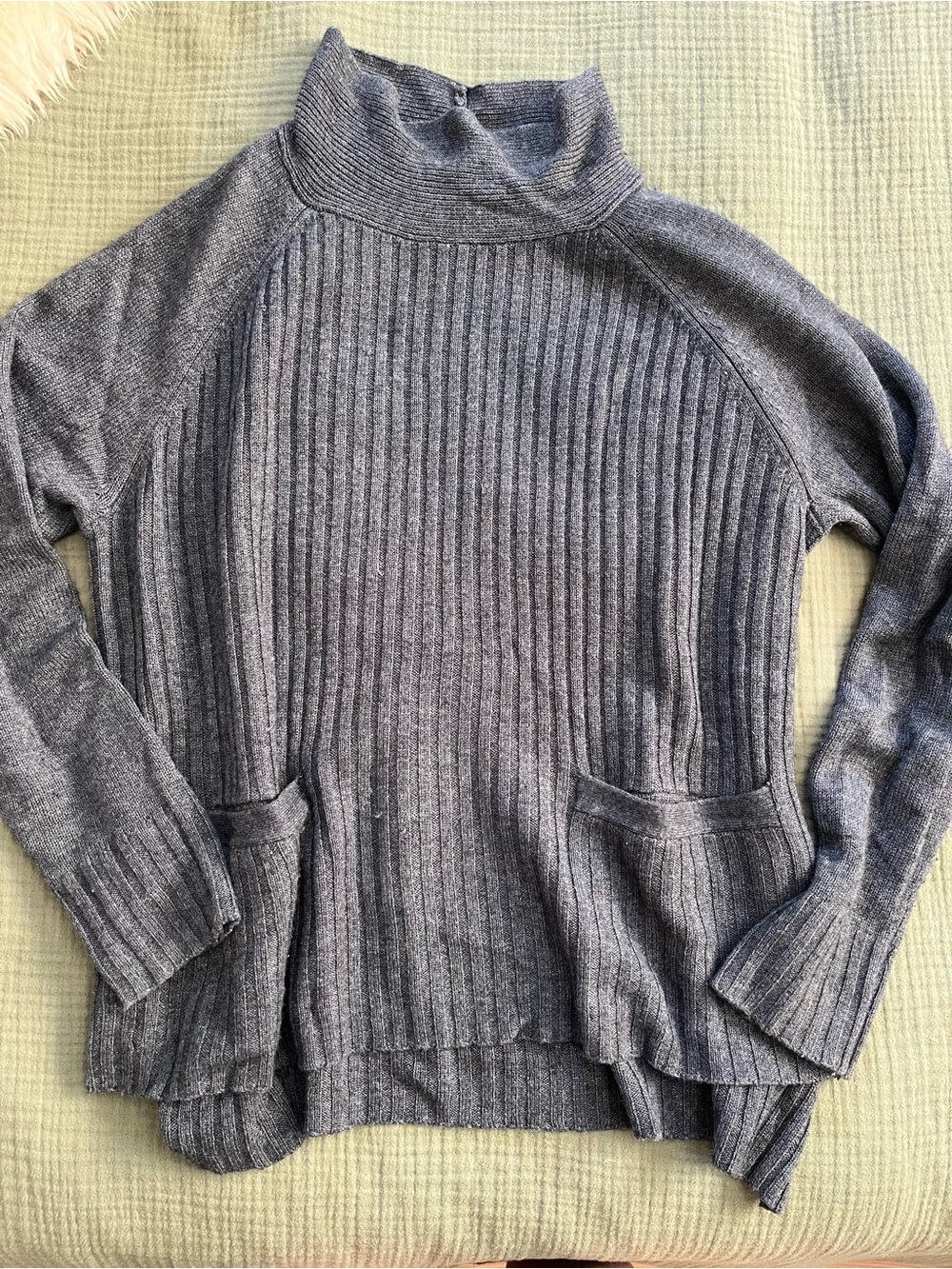 Toad&Co Gray Ribbed Wool Cowl Turtleneck Sweater M
